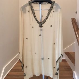 Embellished Cream Tunic Top with Beaded Trim